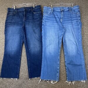 American Eagle Kick Boot Crop Jeans Womens 16 Light Med Wash Raw Hem Distressed